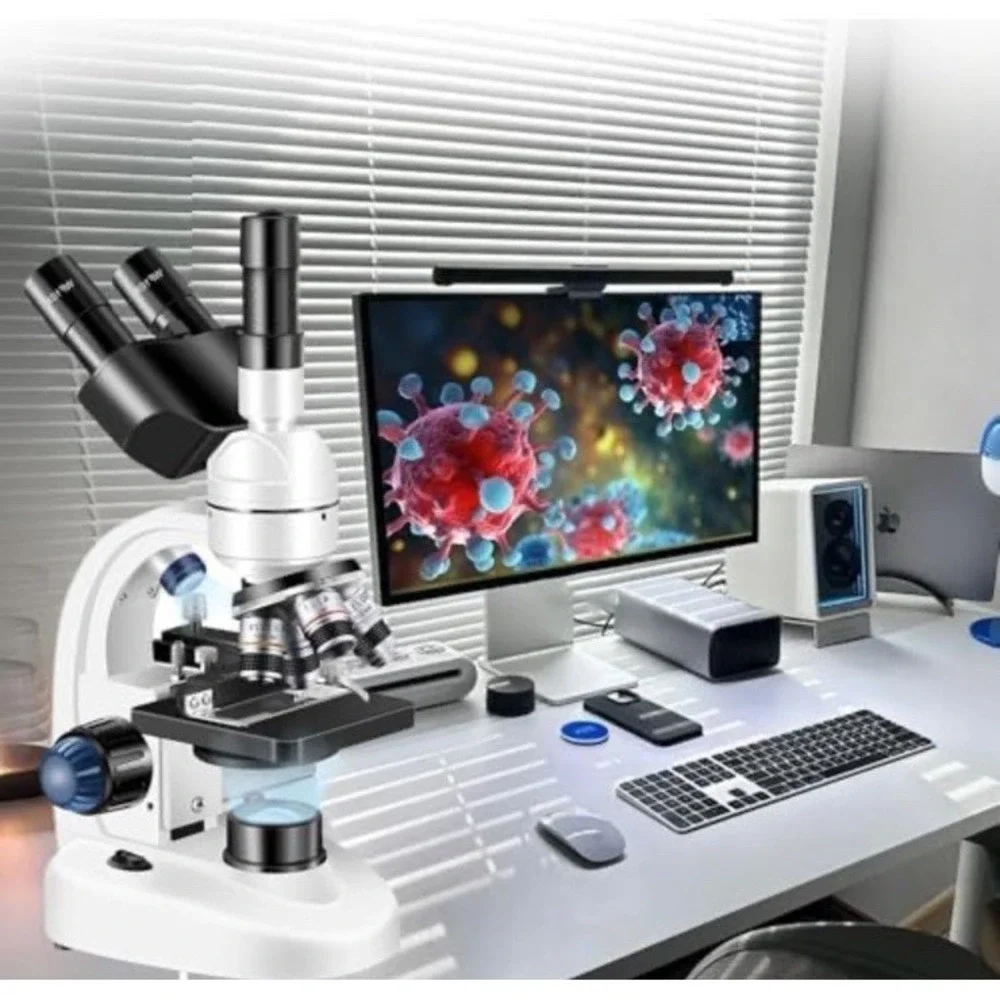 (b34/64)Adult Trinocular Microscope Wf10X and Wf25X Eyepieces 40X-5000X Mag